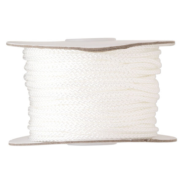 Cord, nylon, white, 3mm round. Sold per 100-foot spool. image number 0