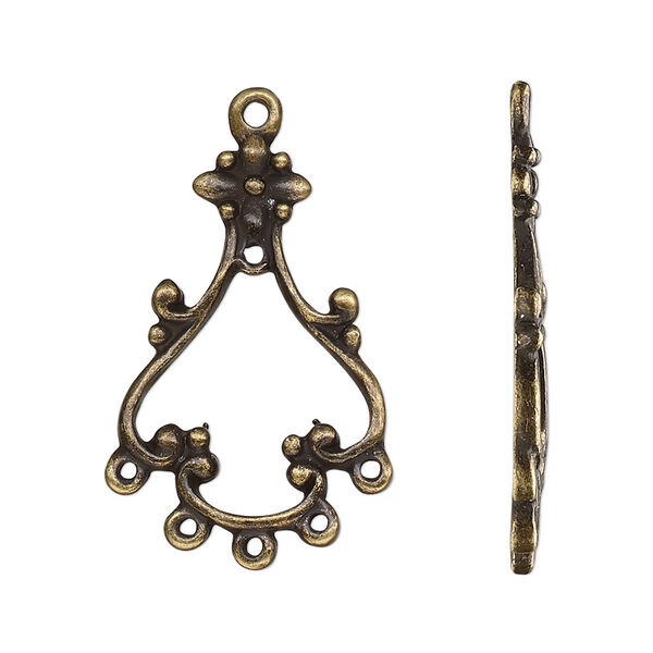 Drop, antique brass-finished "pewter" (zinc-based alloy), 27x19mm single-sided open flower with 6 closed loops. Sold per pkg of 10. image number 0