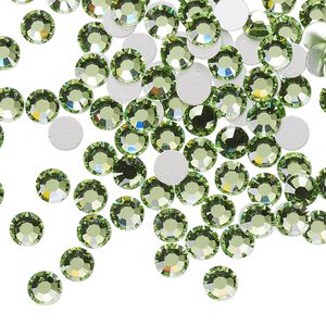 Flat back, Dance With Me™ crystal rhinestone, peridot, foil back, 4.6-4.8mm rose, SS20. Sold per pkg of 144 (1 gross).