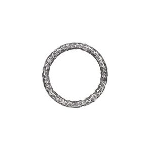 Jump ring, antiqued sterling silver, 16mm hammered round, 12.8mm inside diameter, 12 gauge. Sold Individually.