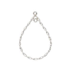 Focal, sterling silver, 32x21mm open teardrop with twisted design and closed loop. Sold per pkg of 2.