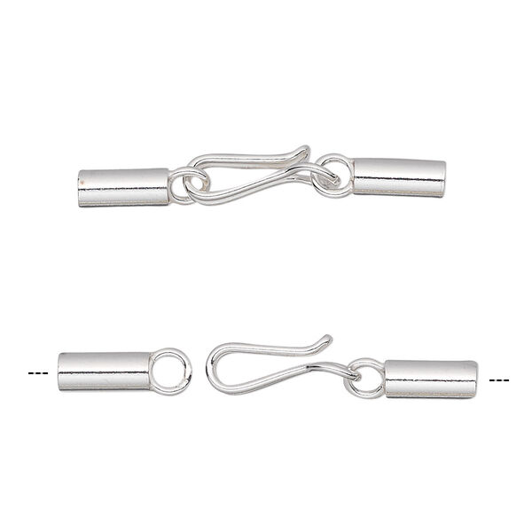Clasp, hook-and-eye, sterling silver, 30x4mm with cord ends, 2.6mm inside diameter. Sold individually. image number 0