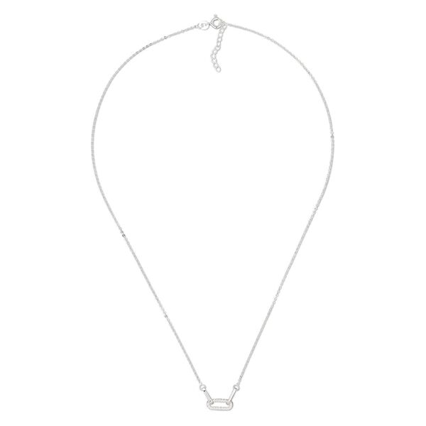 Necklace, cubic zirconia and sterling silver, clear, 25x4mm 3-link connector, 18 inches with 1-inch extender chain and springring clasp. Sold individually. image number 0