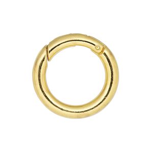 Clasp self-closing hook 1pkg4 "pewter" (zinc alloy), 25mm round, gold-finished steel 1-strand