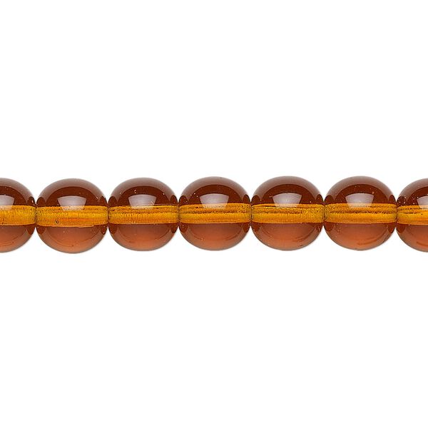 Bead, Preciosa, Czech glass druk, transparent topaz, 8mm round. Sold per 15-1/2" to 16" strand. image number 0