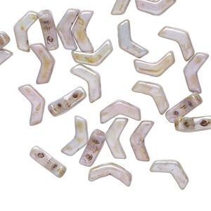 Bead, Preciosa, Czech pressed glass, opaque marbled green, 8.5x4.5mm double-drilled chevron. Sold per pkg of 30.