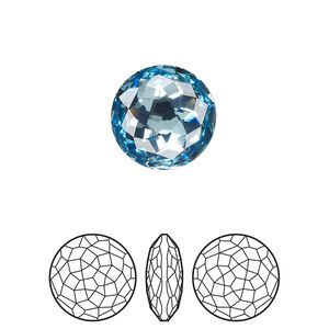 Round stone 1pk aquamarine foil back, Crystal Passions® 14mm fancy round 1383