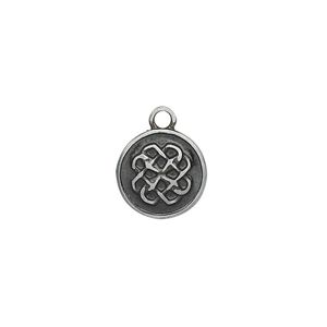 Drop, "pewter" (zinc-based alloy) and enamel, black, 12mm double-sided round with Celtic knot design. Sold individually.