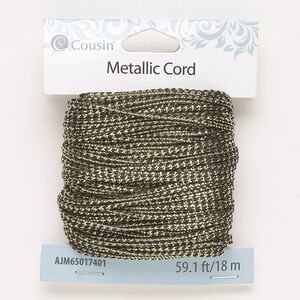 Cord, nylon, gold and black, 2mm flat. Sold per 18-meter pkg.