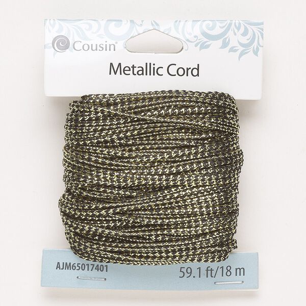 Cord, nylon, gold and black, 2mm flat. Sold per 18-meter pkg. image number 0