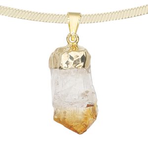 Citrine / copper / brass 1pkg1, hand-cut gold-plated point pendant 19x13mm-38x20mm