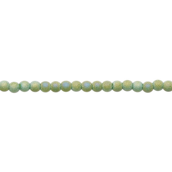 Bead, glass, translucent matte green AB, 2.5mm round. Sold per 15-1/2 to 16-inch strand. image number 0