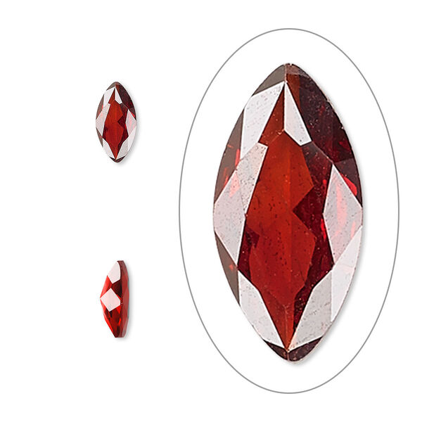 Gem, cubic zirconia, garnet red, 8x4mm faceted marquise, Mohs hardness 8-1/2. Sold per pkg of 2. image number 0