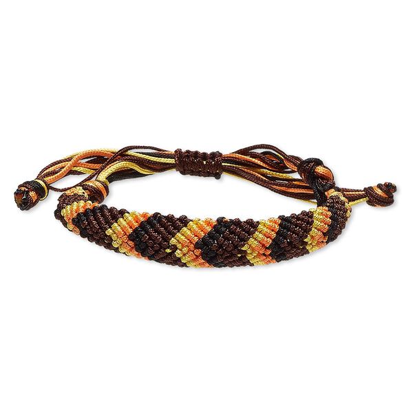 Bracelet, macramé, nylon, multicolored, 15mm wide with chevron design, adjustable from 5-1/2 to 7-1/2 inches with macramé knot closure. Sold individually. image number 0