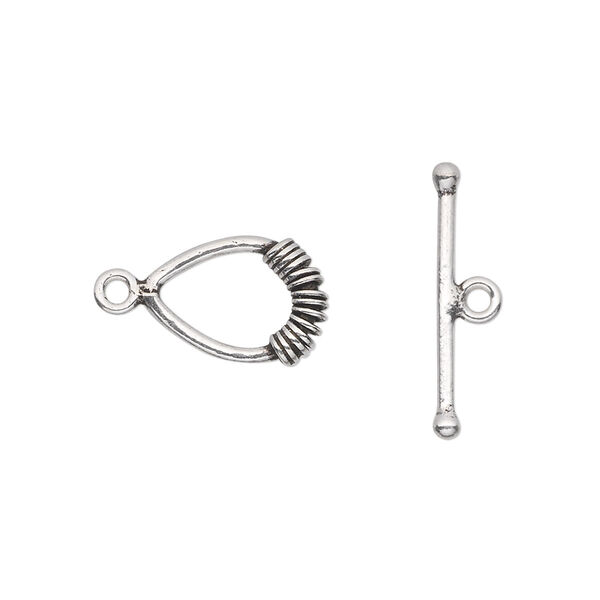 Clasp, toggle, sterling silver, 13x10mm teardrop with coiled design. Sold individually. image number 0