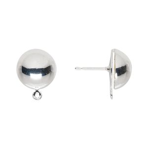Earstud 1pkg10 silver-plated, 12mm half-ball / closed loop, steel 5 pair