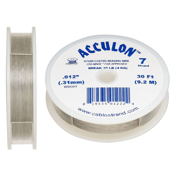 Beading wire, Acculon®, nylon-coated stainless steel, clear, 7 strand 0.012-inch diameter. Sold per 30-foot spool. image number 0