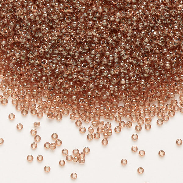 Seed bead, Miyuki, glass, pkg/35g, #15 rocaille, translucent gold luster peach topaz (RR-310). image number 0
