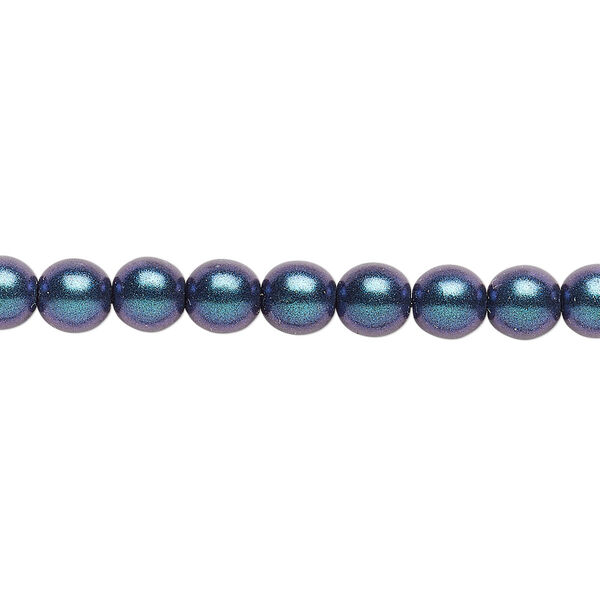 Bead, Czech glass druk, metallic blue, 6mm round. Sold per 15-1/2" to 16" strand, approximately 65 beads. image number 0