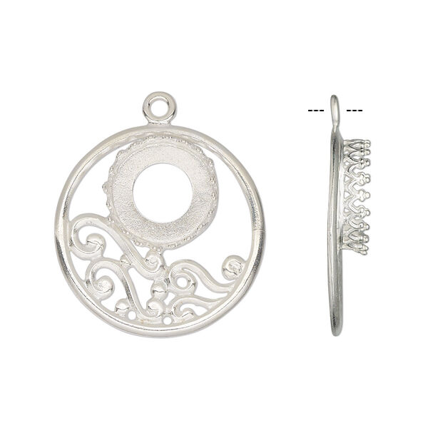 Drop, JBB Findings, silver-plated brass, 22mm single-sided round with SS47 rivoli bezel setting. Sold individually. image number 0