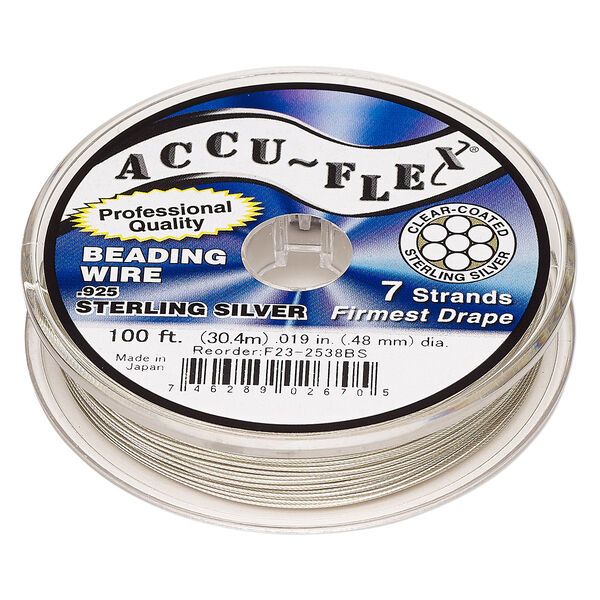 Beading wire, Accu-Flex®, nylon and .925 sterling silver, clear, 7 strand, 0.019-inch diameter. Sold per 100-foot spool. image number 0