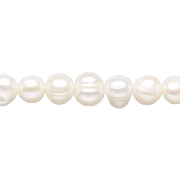 Pearl, cultured freshwater (bleached), white, 7-9mm semi-round, D grade, Mohs hardness 2-1/2 to 4. Sold per 16-inch strand. image number 0