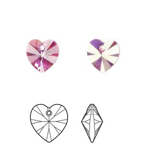 Drop 24pk rose AB, Crystal Passions® 10mm pendant heart 6228