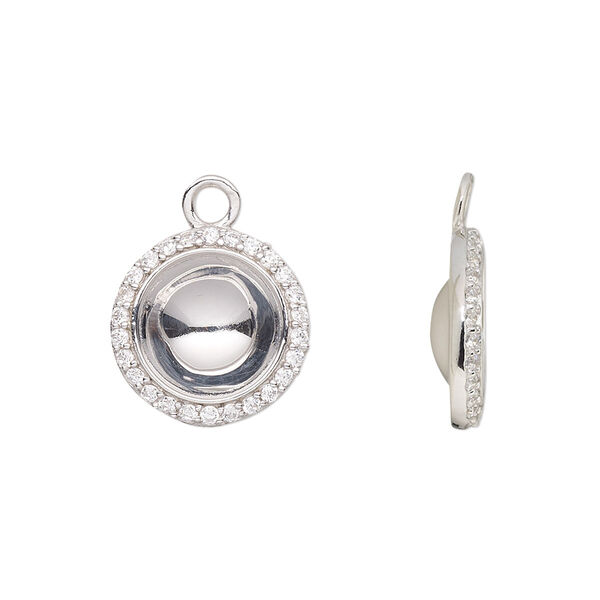 Drop, Almost Instant Jewelry®, rhodium-plated sterling silver and cubic zirconia, clear, 15mm round with SS47 rivoli glue-in setting. Sold individually. image number 0