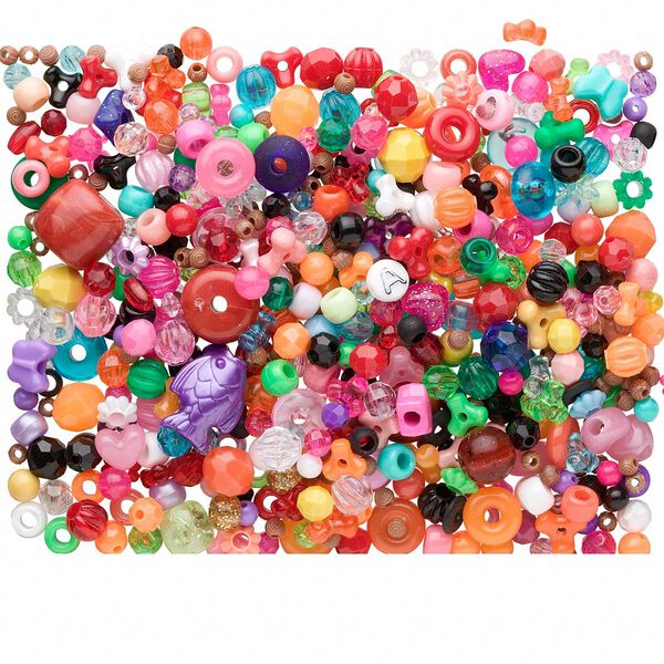 Bead mix, acrylic, mixed colors, 4mm-34x26mm mixed shape with 1.5-3.5mm hole. Sold per 3/4 pound container, approximately 950 to 1,100 beads. image number 0
