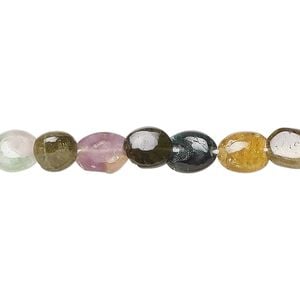 Multi-tourmaline 1pkg1, hand-cut puffed oval bead natural 13 inch 5x4mm-10x7mm