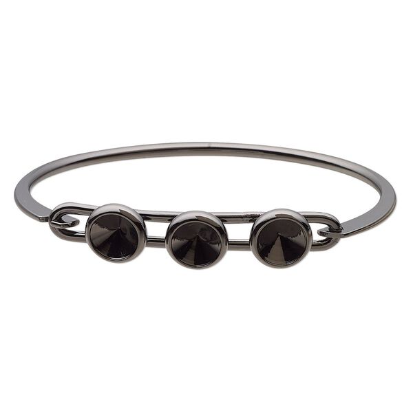 Bracelet, Almost Instant Jewelry®, bangle, black-finished brass, 11mm wide with (3) SS39 rivoli glue-in settings and latch bar, 7 inches. Sold individually. image number 0