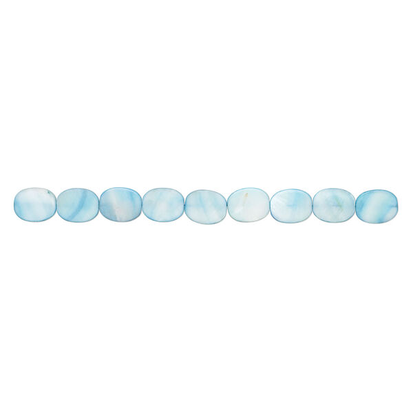 Mother-of-pearl shell 1pkg1, flat oval bead 15 inch aqua blue 23x19mm-24x19mm image number 1
