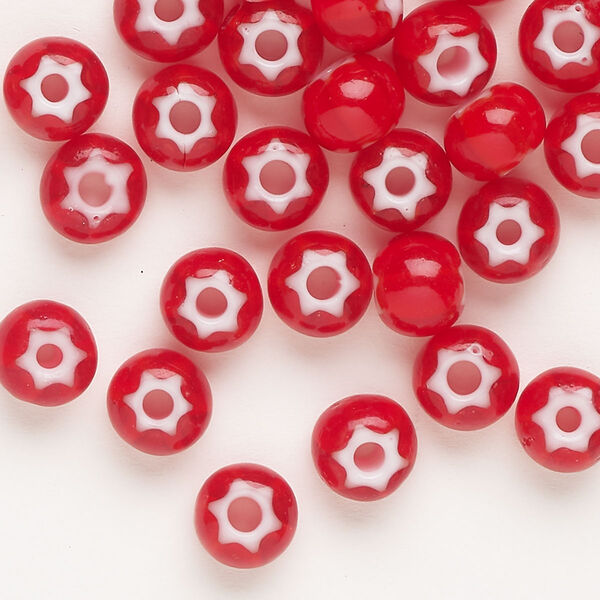 Seed bead, Preciosa Ornela Czech glass, pkg/20g, #32 cornelian star rocaille, opaque red and white, (93730). image number 0