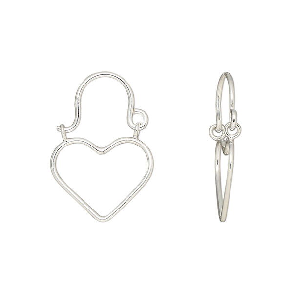 Ear wire, Create Compliments®, sterling silver, 23mm heart, 20 gauge. Sold per pair. image number 0