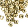 Bead mix, acrylic, opaque gold and black, 6mm cube with alphabet letters. Sold per pkg of 100. image number 0
