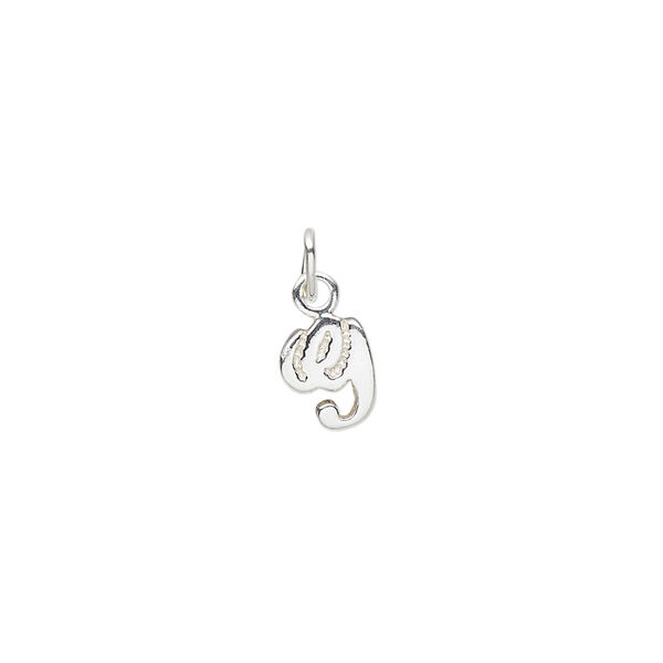 Charm, sterling silver, 8x6mm Champagne cursive alphabet letter "G." Sold individually. image number 0