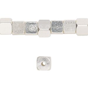 Bead, silver-finished "pewter" (zinc-based alloy), 6mm rounded cube. Sold per 8-inch strand.