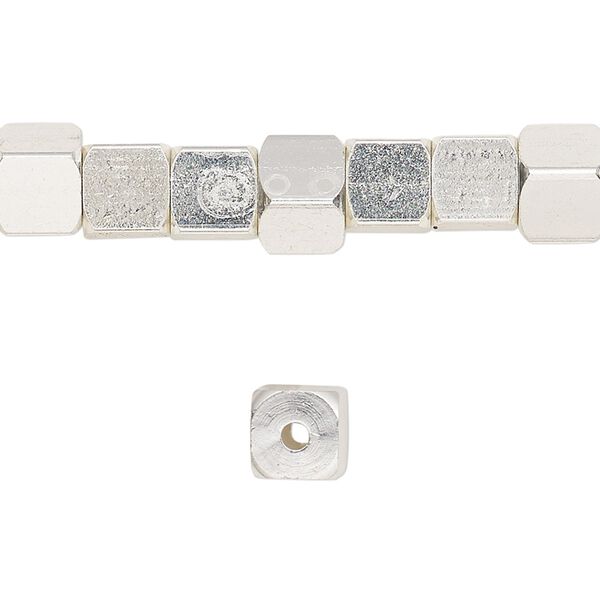 Bead, silver-finished "pewter" (zinc-based alloy), 6mm rounded cube. Sold per 8-inch strand. image number 0