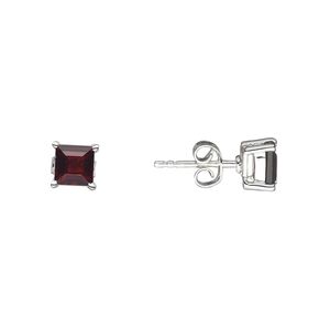 Earstud, garnet (natural) and sterling silver, 6mm with 5mm faceted square and post. Sold per pair.
