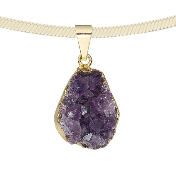 Amethyst druzy / copper / brass 1pkg1, gold-plated hand-cut freeform pendant natural 22x16mm-25x20mm image number 0