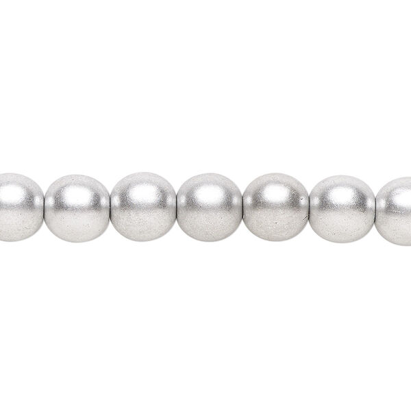 Bead, Czech glass druk, opaque satin metallic silver, 8mm round. Sold per 15-1/2" to 16" strand, approximately 50 beads. image number 0