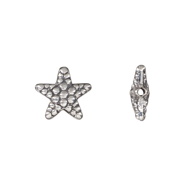 Bead, sterling silver, 13x12.5mm starfish. Sold individually. image number 0
