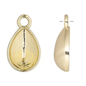 Drop, Almost Instant Jewelry®, gold-plated "pewter" (zinc-based alloy), 11x8mm beaded teardrop with 10x7mm pear setting. Sold individually.