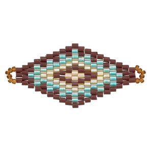 Focal, Creative Touch, glass, topaz brown / aqua blue / peach, 38x20mm double-sided diamond. Sold individually.