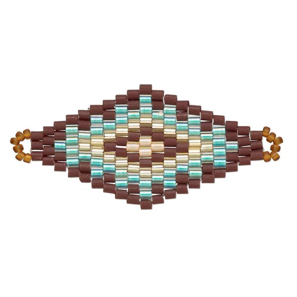 Focal, Creative Touch, glass, topaz brown / aqua blue / peach, 38x20mm double-sided diamond. Sold individually. image number 0