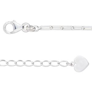 Sterling silver 1pkg1, cut cable chain 16 inch / 2 inch extender chain / heart 2.5mm / 8x7.5mm