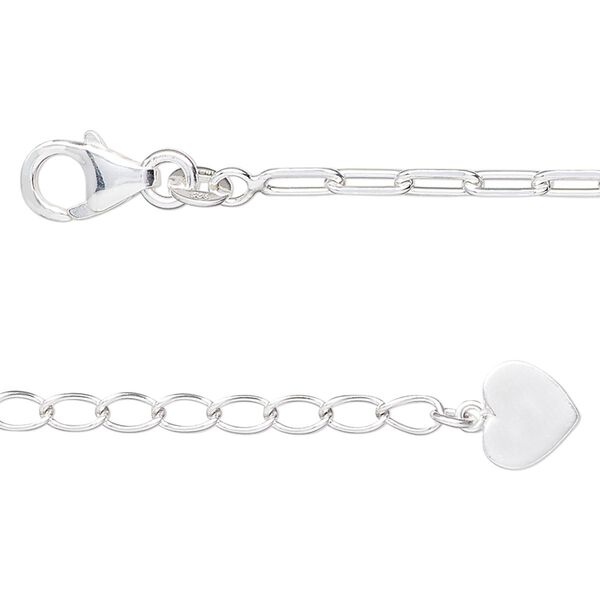Sterling silver 1pkg1, cut cable chain 16 inch / 2 inch extender chain / heart 2.5mm / 8x7.5mm image number 0