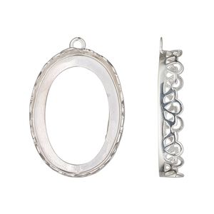 Drop, sterling silver, 26x19mm oval with triangle edge and open back with 25x18mm oval cabochon bezel setting. Sold individually.