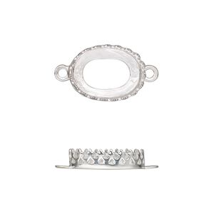 Link, sterling silver, 15.5x11.5mm oval with filigree edge and open back with 14x10mm oval cabochon bezel setting. Sold individually.