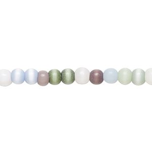 Bead, cat's eye glass (fiber optic glass), multicolored, 3-4mm round. Sold per 15-inch strand.